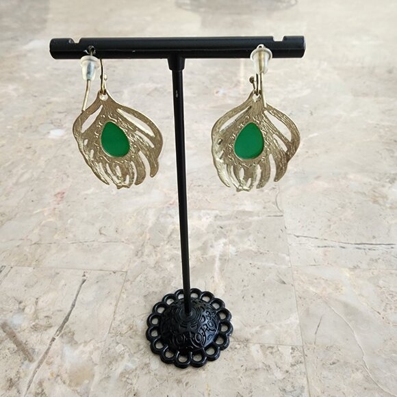 Stony Drop Leaf Motif Fashion Earrings - Picture 6 of 6